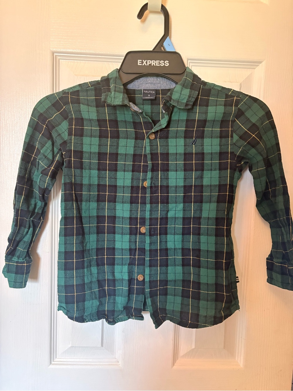 Nautica Boy’s Green/Navy Blue Plaid Button-down